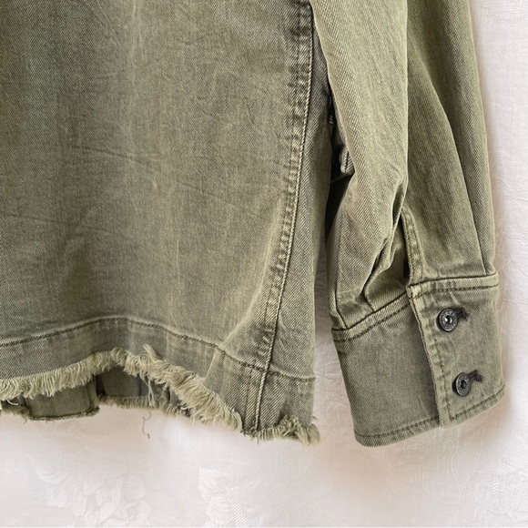 Free People Harley Military Denim Jean Jacket Women Medium Green Boho Travel - Picture 6 of 13